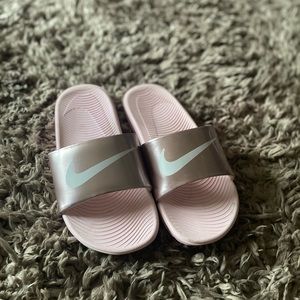Pink And Rose Gold Nike Slides